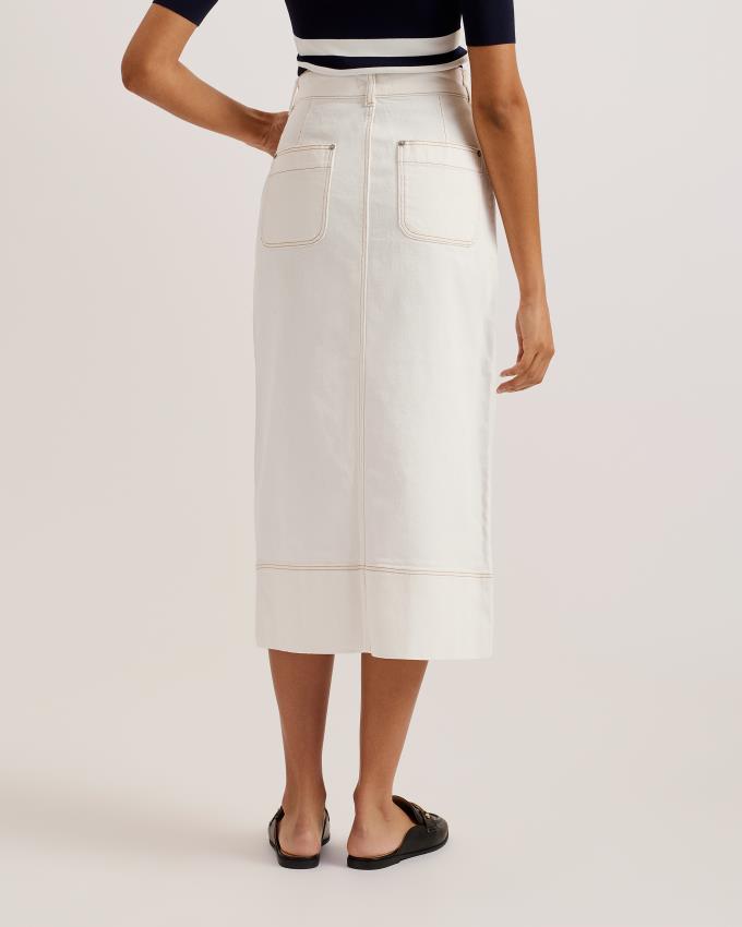 Jupe Ted Baker Denim Midi Pencil Blanche Femme | IEV-38116421